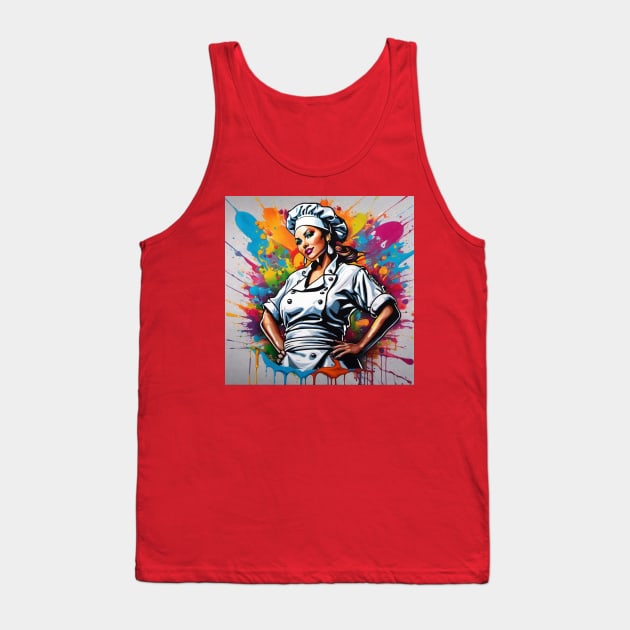 Colorful Design of a Proud Female Chef Tank Top by A.i. Monster Designs